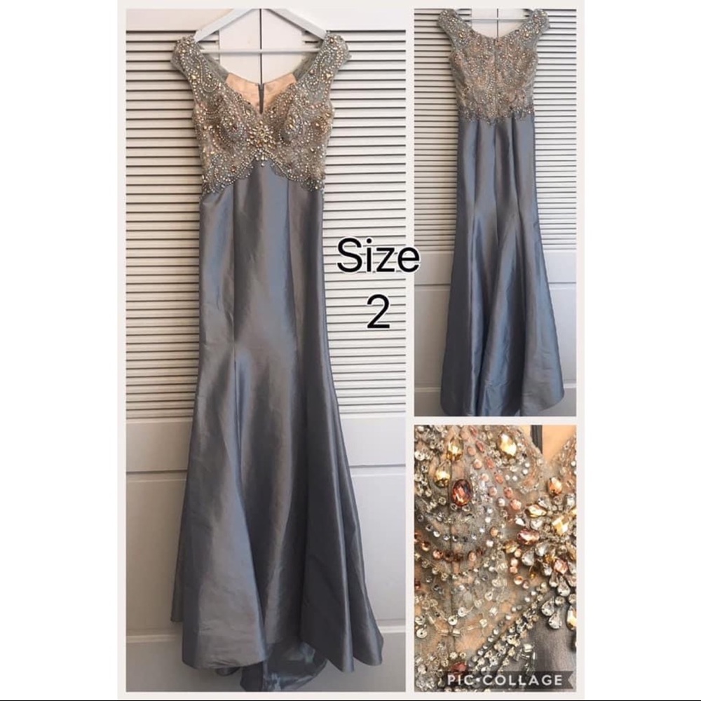 Mac Duggal Grey/Silver Evening Gown